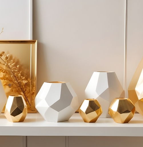 Geometric Gold White Vases details-Krystovallia